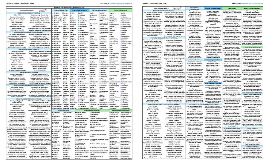 Business Spanish Cheat Sheets